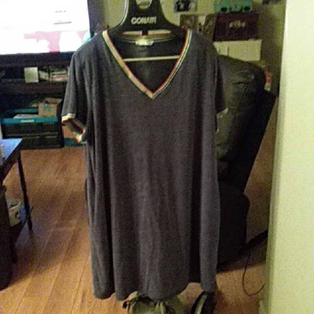 10/$10  Women's V-Neck Pajama/Beach Coverup with Striped Trim-No Tag 1X-2X